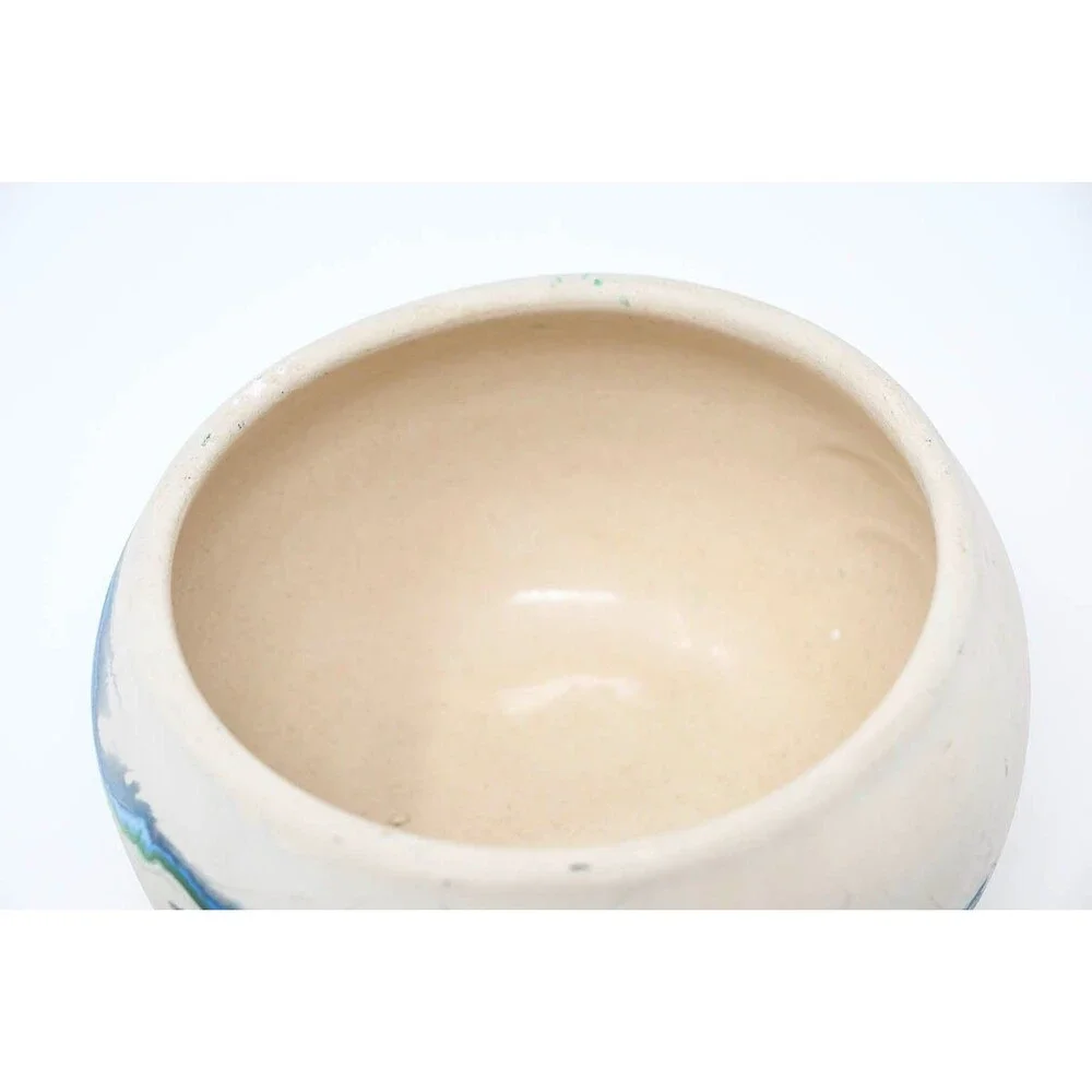 Nemadji Pottery White Green Blue USA Bowl